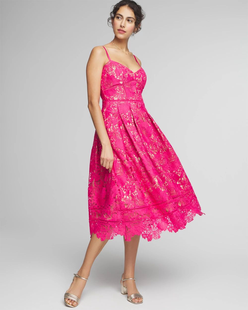 Petite Sleeveless Lace Fit Flare Midi Dress